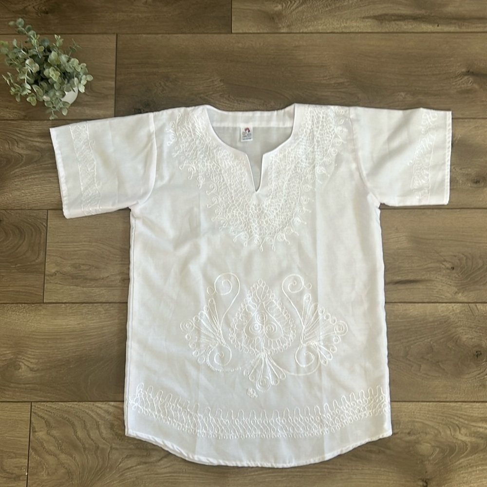 100% Cotton White Tunic Women's Short Sleeved Top Made in Egypt